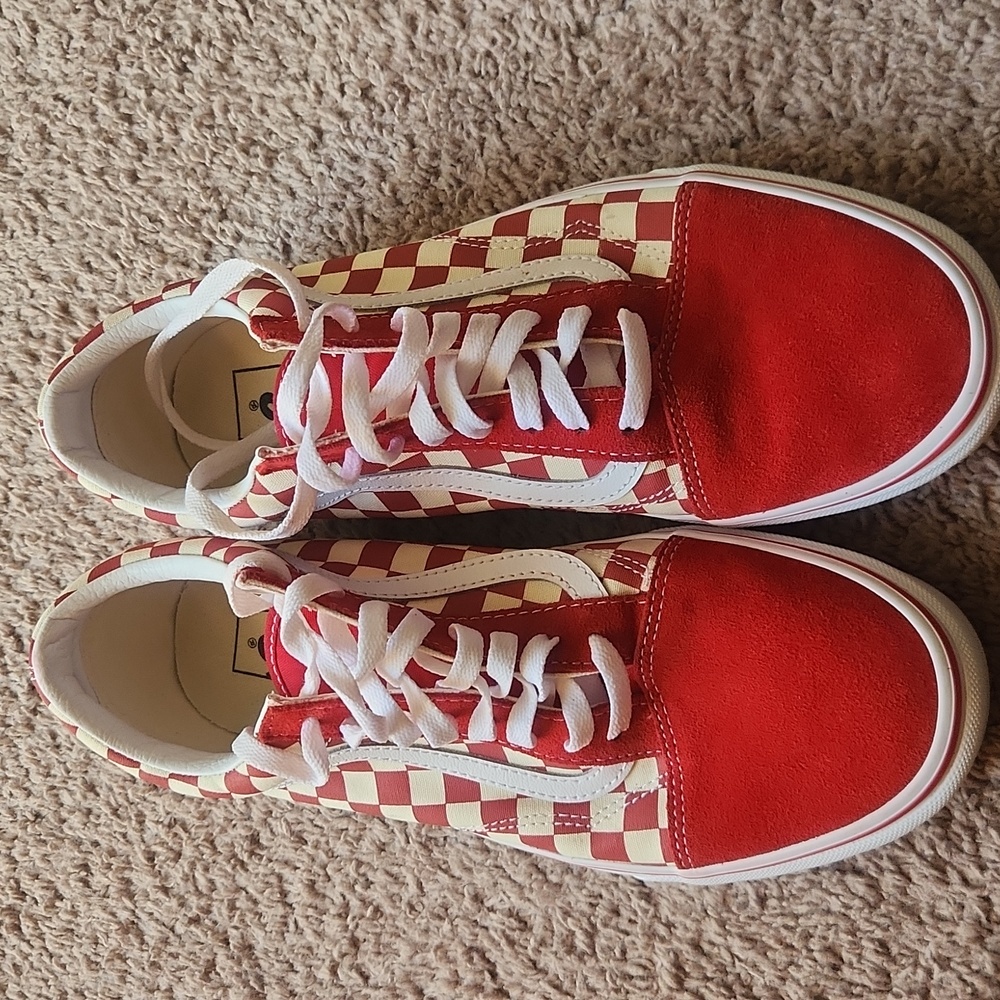 Vans Red and White Checkered Old Skool Sneakers